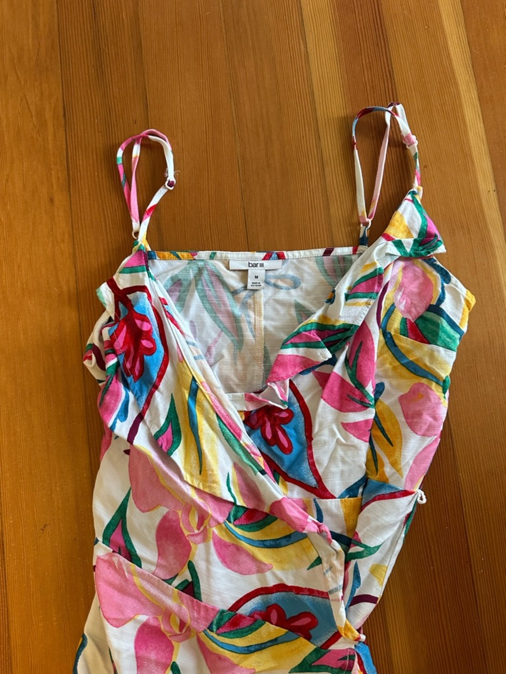 Bar III Pink Floral Wrap Midi Dress with Multicolor Leaves - Picture 4 of 6